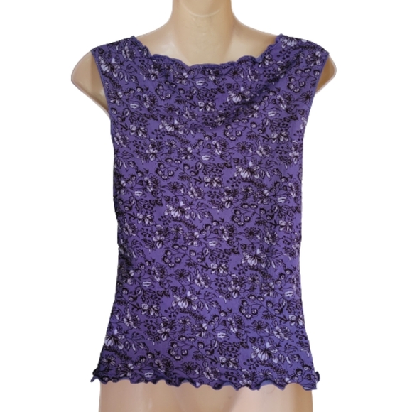 Old Navy Purple Floral V-Neck Sleeveless Tank Top with Ruffled Hems Size Women S - Picture 2 of 9